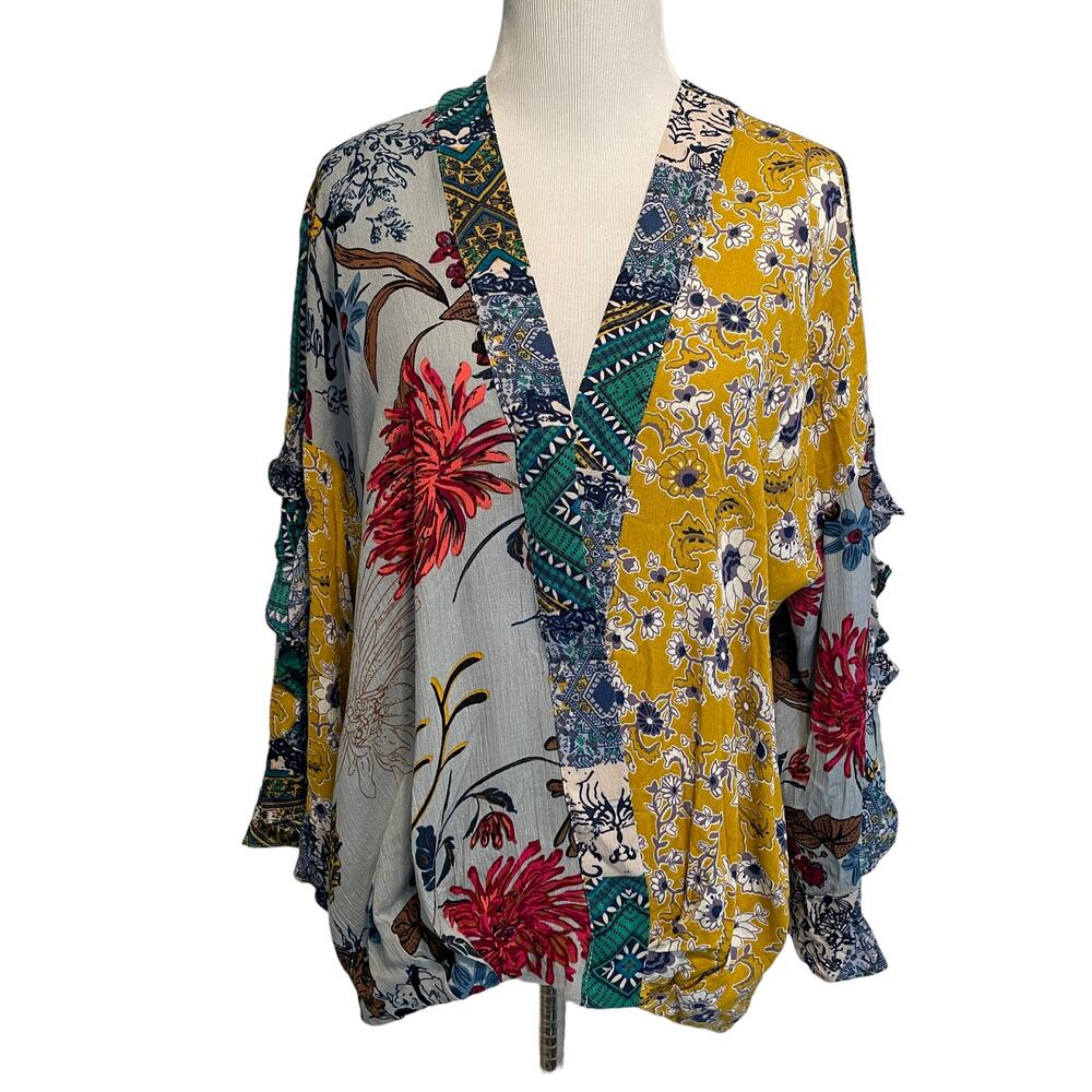 Umgee Patchwork Surplice Top Womens Small Mixed P… - image 2